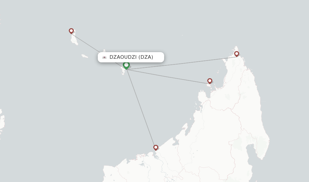 Route map with flights from Dzaoudzi with EWA AIR