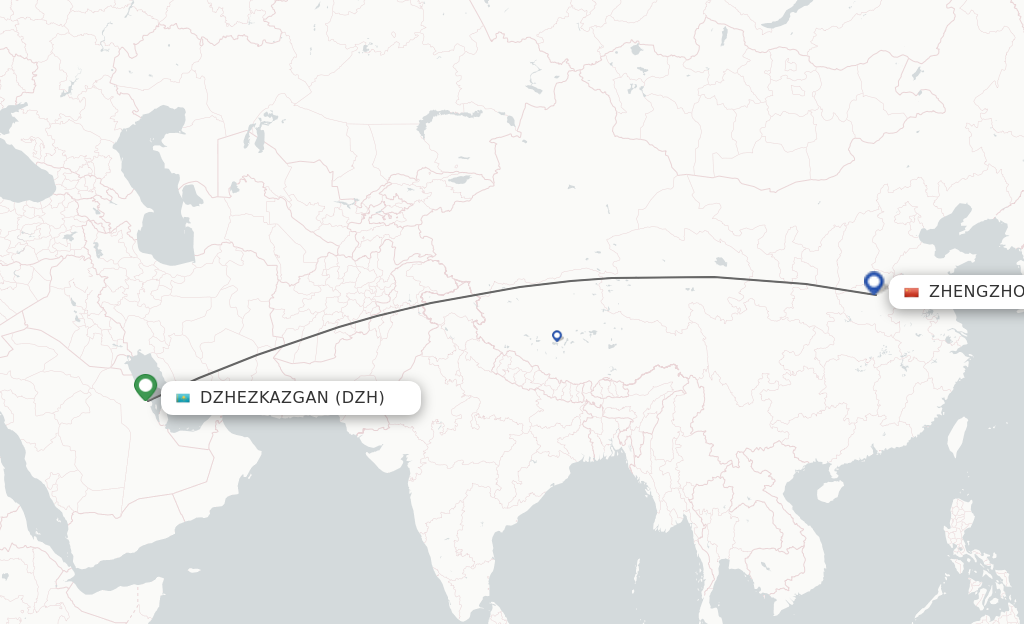 Flights from Dazhou to Zhengzhou route map