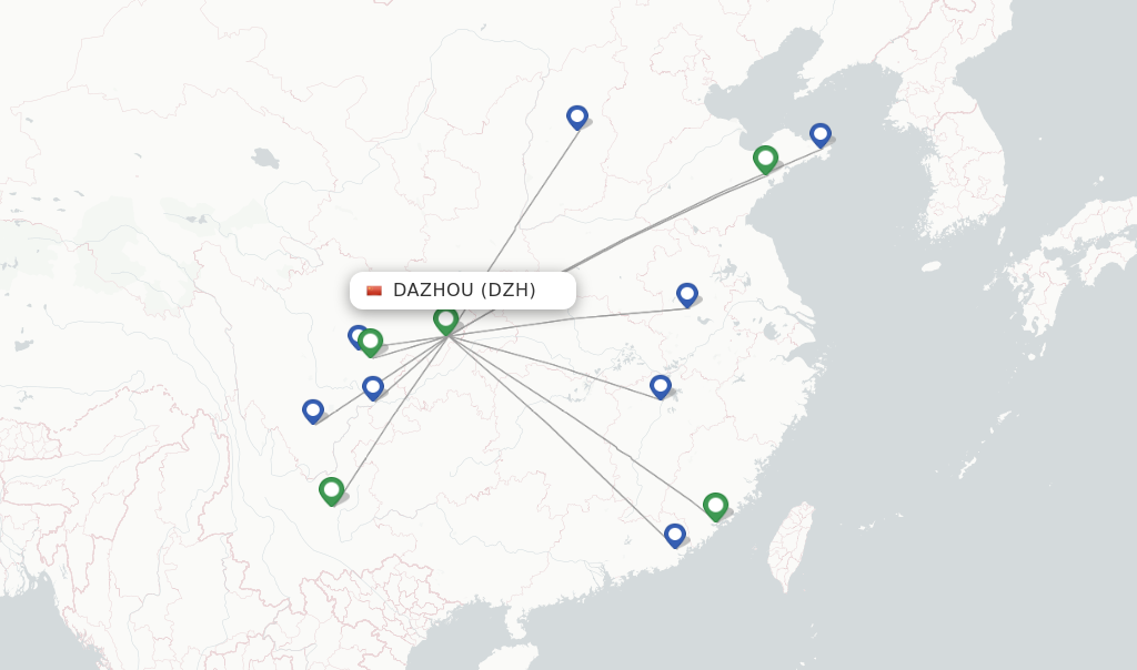 Route map with flights from Dazhou with Chengdu Airlines