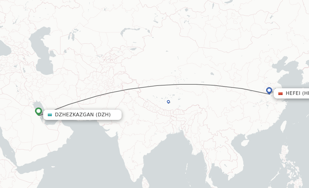 Flights from Dazhou to Hefei route map
