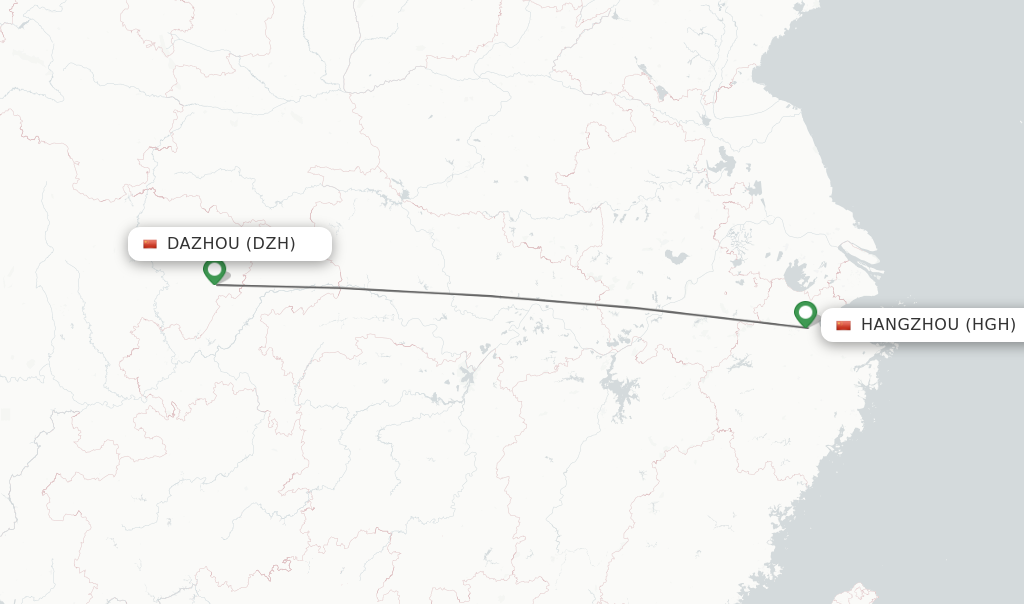 Flights from Dazhou to Hangzhou route map