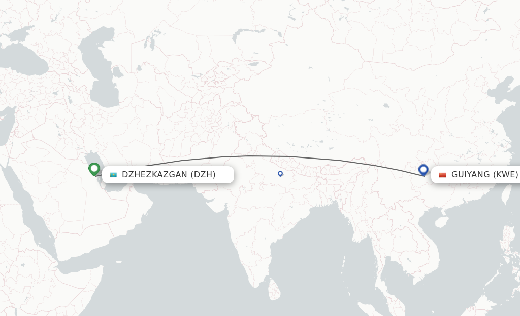 Flights from Dazhou to Guiyang route map