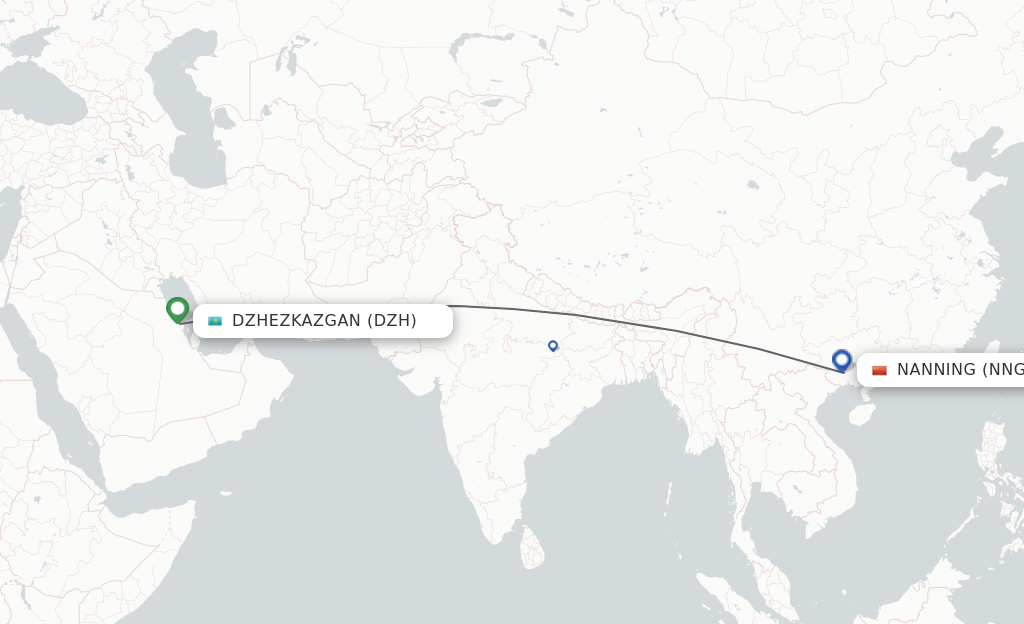 Flights from Dazhou to Nanning route map
