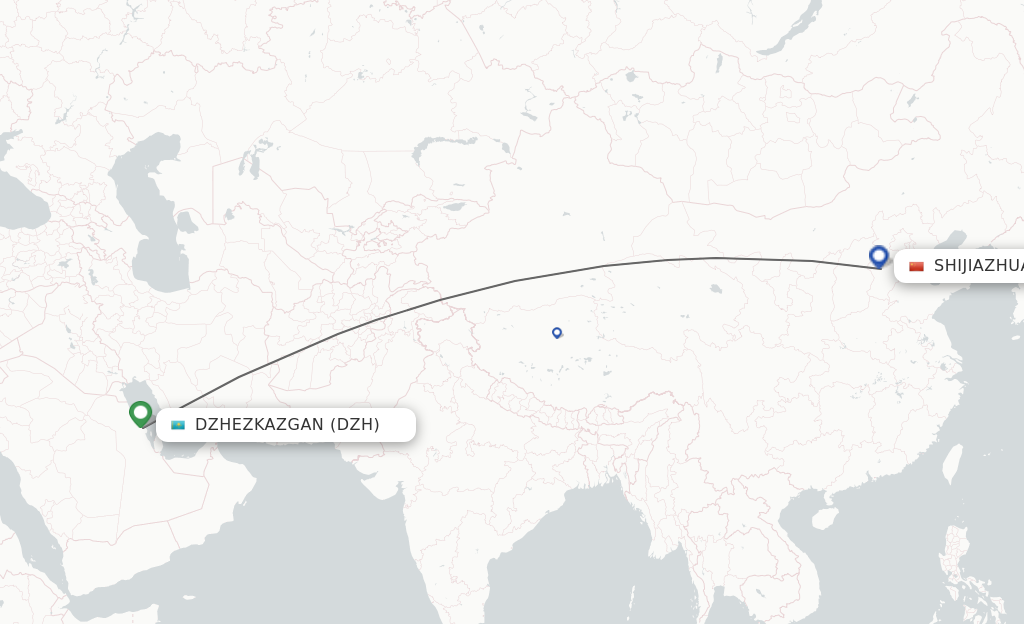 Flights from Dazhou to Shijiazhuang route map