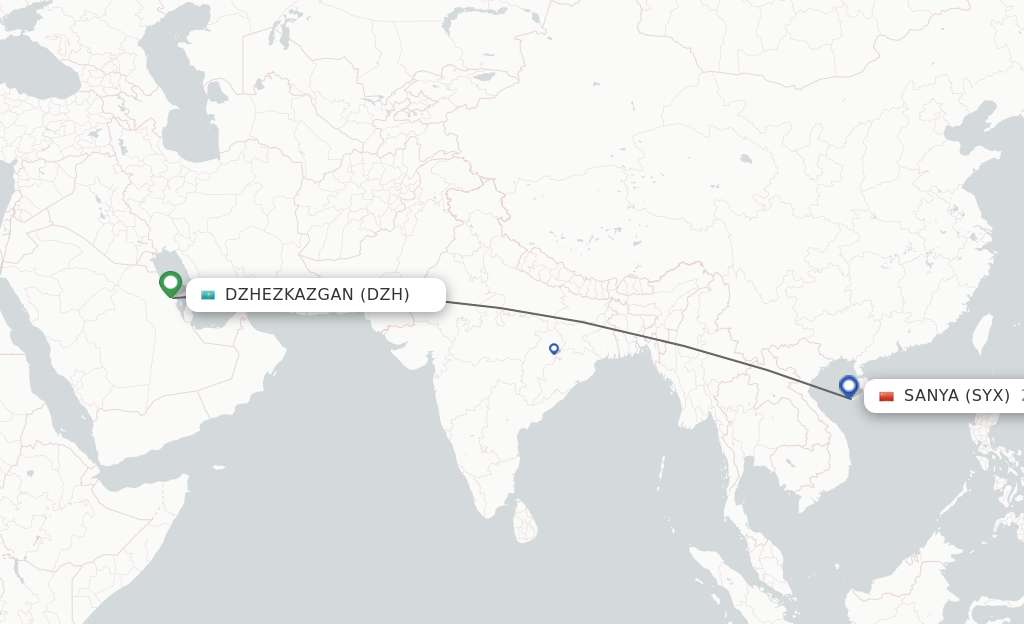 Flights from Dazhou to Sanya route map