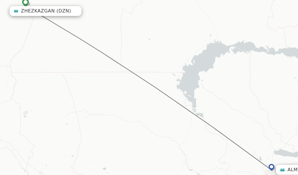 Flights from Zhezkazgan to Almaty route map