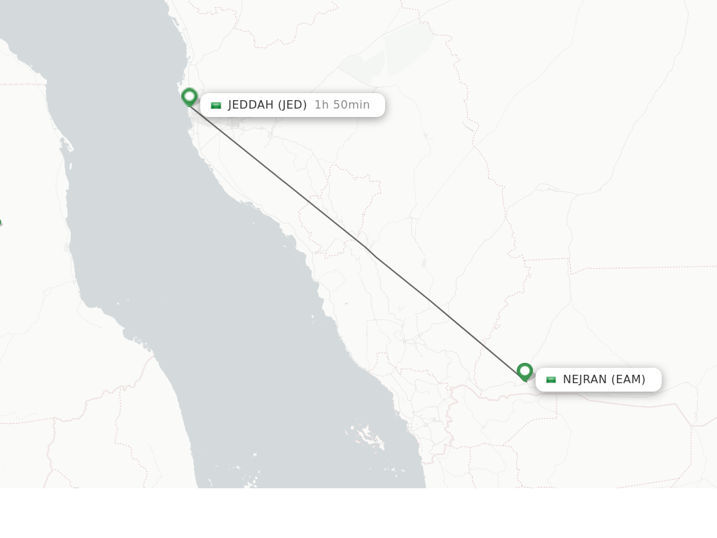 Flights from Nejran to Jeddah route map