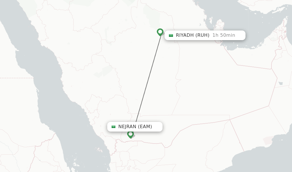 Flights from Nejran to Riyadh route map