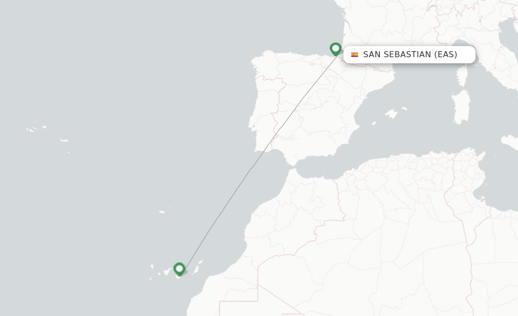 Route map with flights from San Sebastian with Binter Canarias