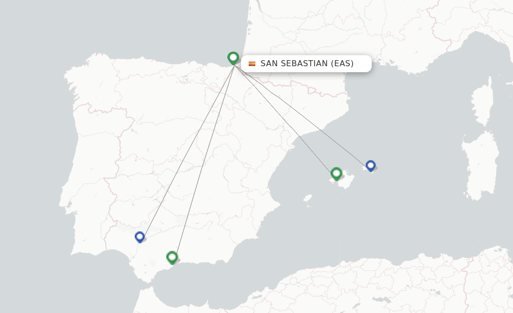 Route map with flights from San Sebastian with Volotea