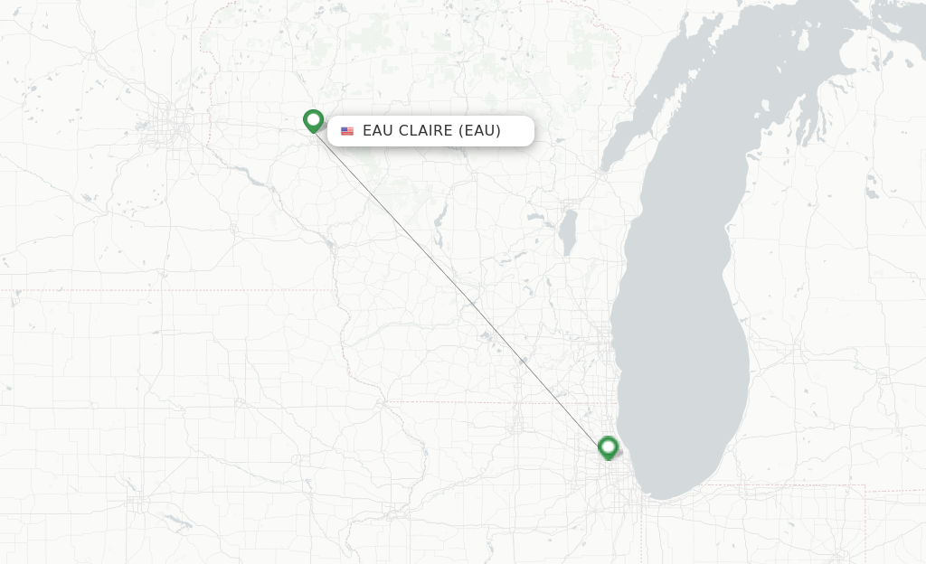 Route map with flights from Eau Claire with United