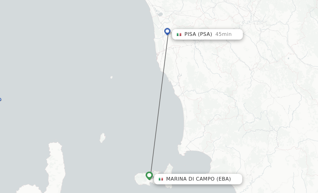 Flights from Elba Island to Pisa route map