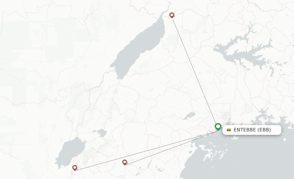 Route map with flights from Entebbe with Aerolink Uganda