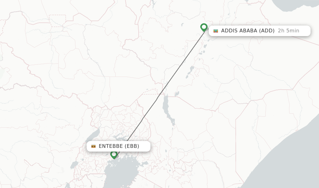 Flights from Entebbe to Addis Ababa route map