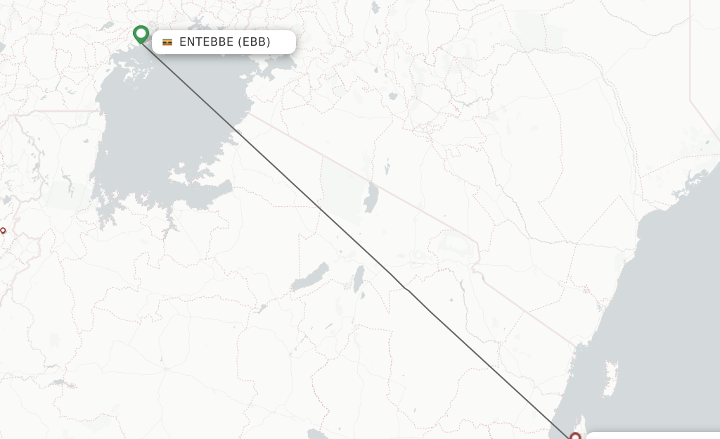 Flights from Zanzibar to Entebbe route map