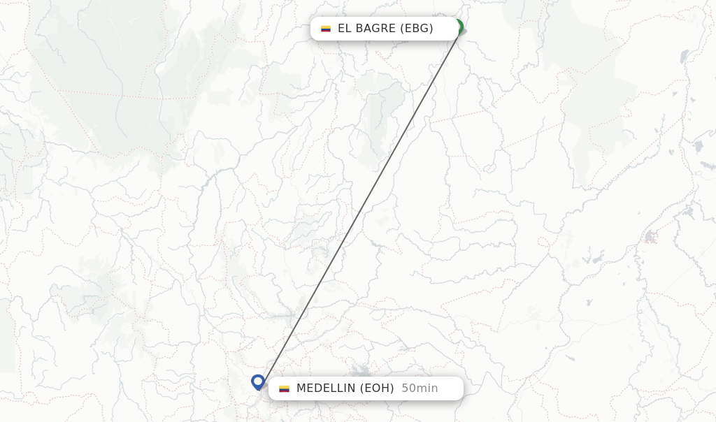 Flights from Medellin to El Bagre route map