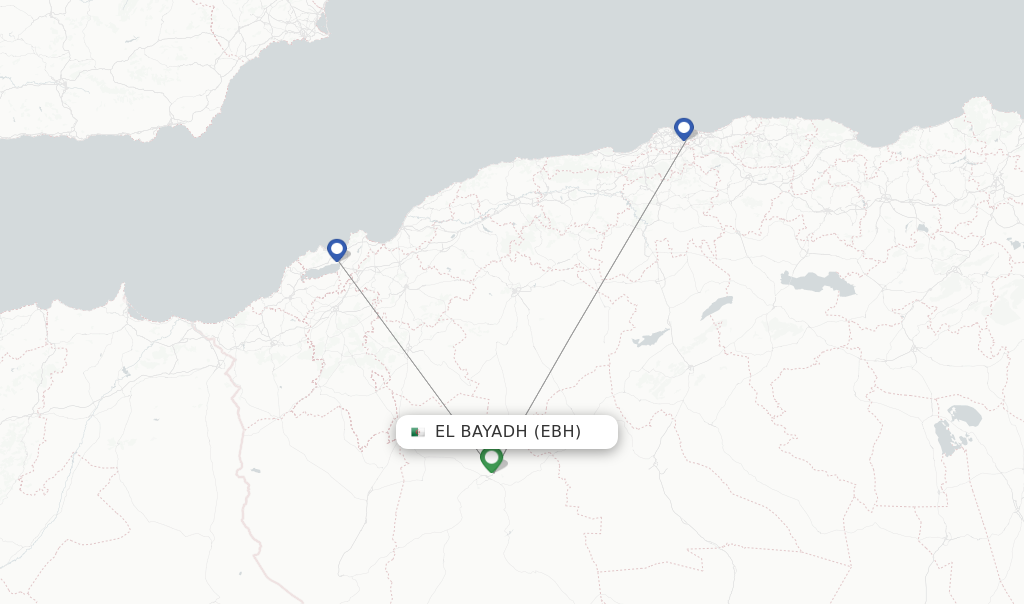 Route map with flights from El Bayadh with Air Algerie