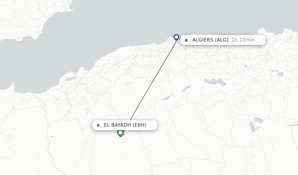 Flights from El Bayadh to Algiers route map