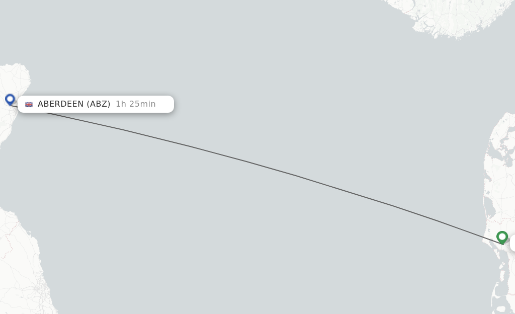 Flights from Esbjerg to Aberdeen route map