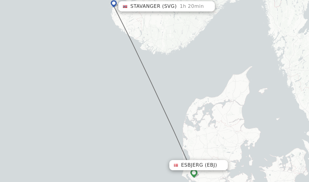 Flights from Esbjerg to Stavanger route map