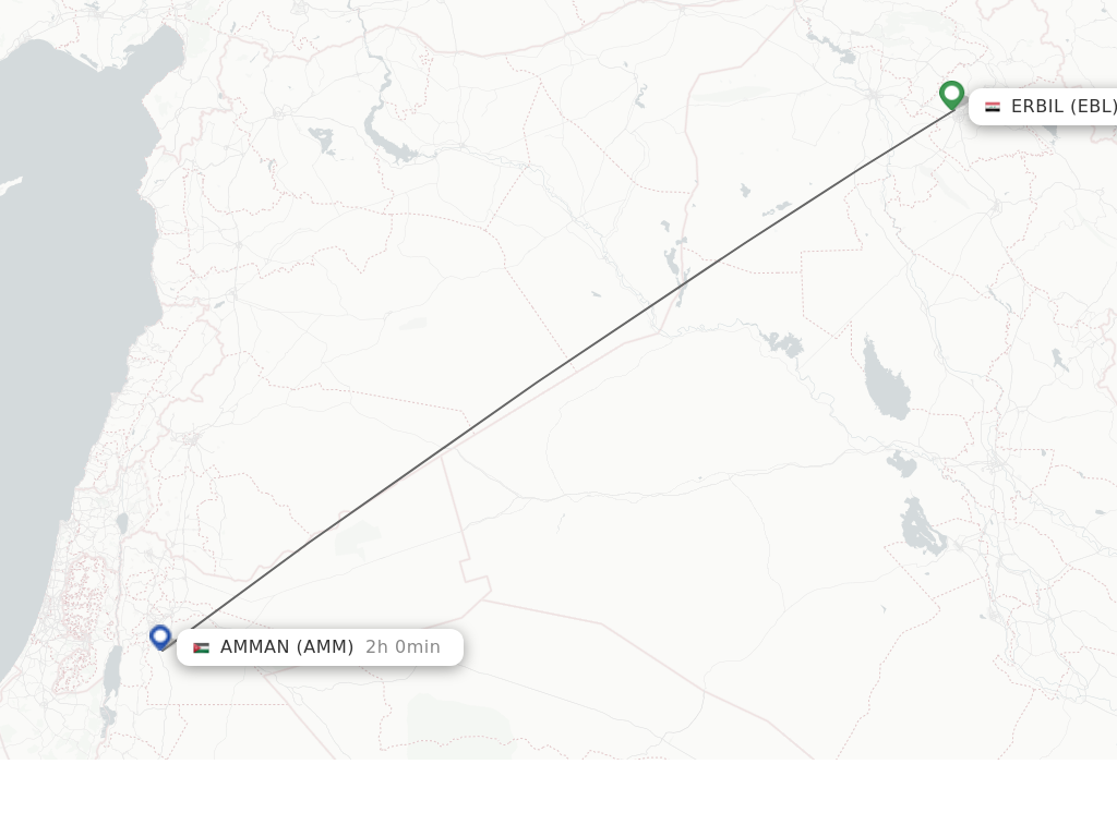 Flights from Erbil to Amman route map