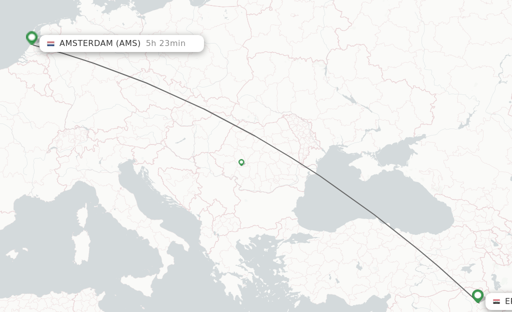 Flights from Erbil to Amsterdam route map