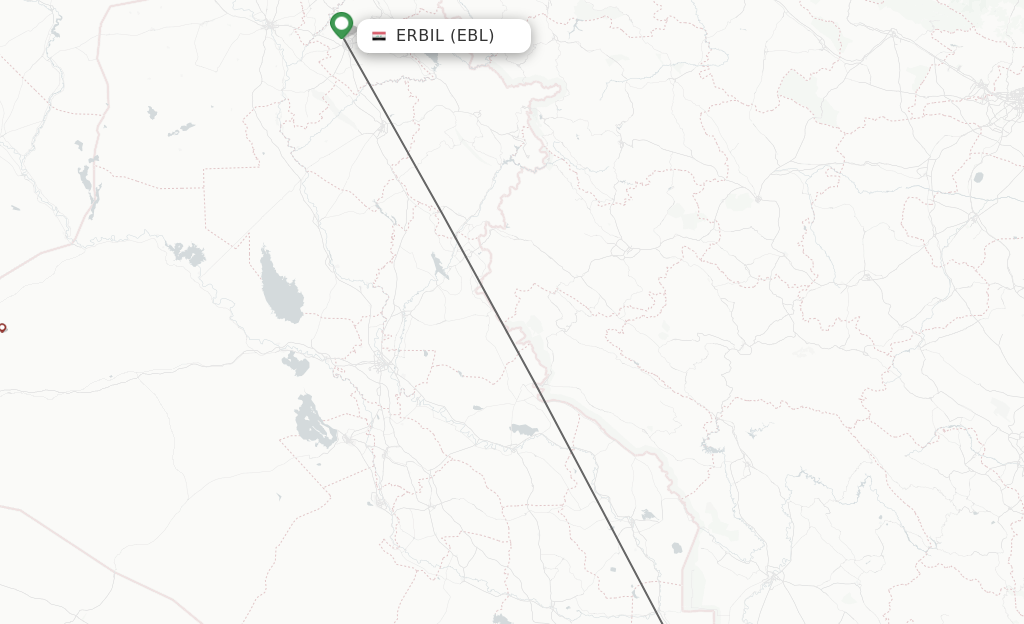 Flights from Erbil to Basra route map