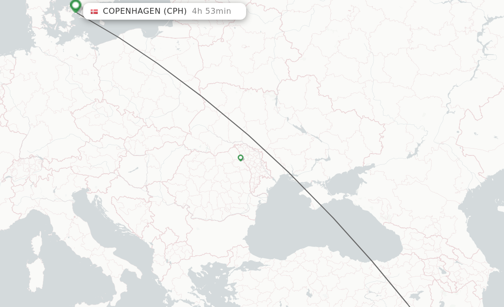 Flights from Erbil to Copenhagen route map