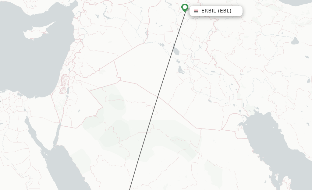 Flights from Erbil to Madinah route map
