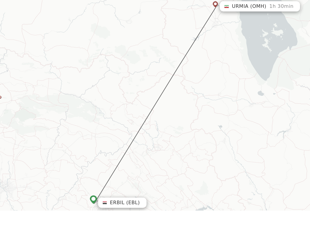 Flights from Nazluy-ye Jonubi to Erbil route map