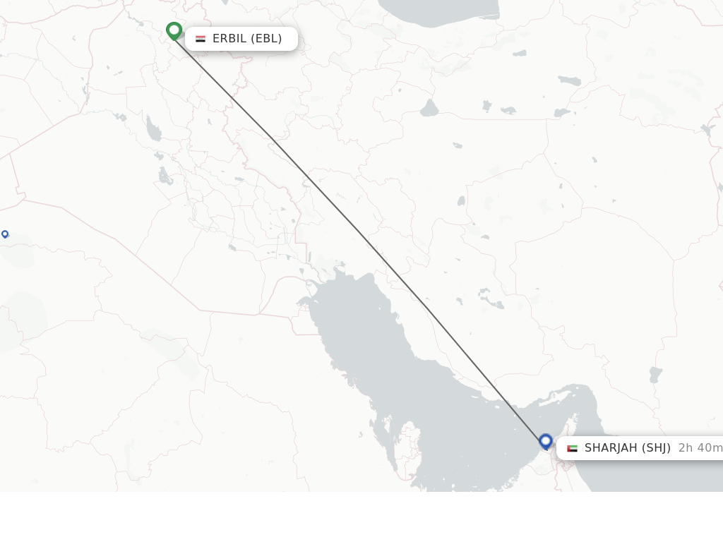 Flights from Erbil to Sharjah route map