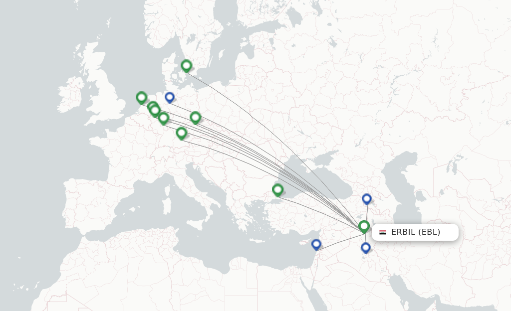 Route map with flights from Erbil with FlexFlight