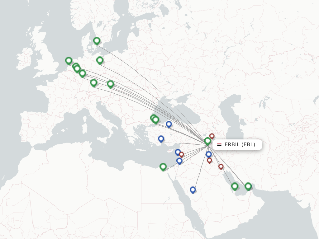 Flights from Erbil to Nasiriyah route map