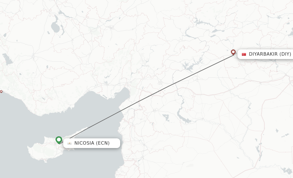 Flights from Ercan to Diyarbakir route map
