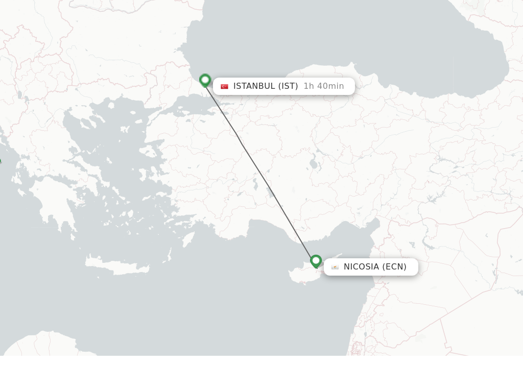 Flights from Ercan to Istanbul route map