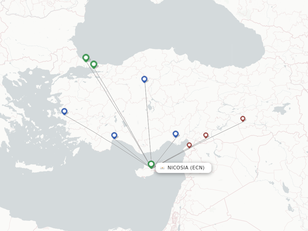 Flights from Ercan to Trabzon route map