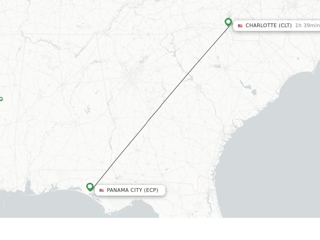 Flights from Panama City to Charlotte route map