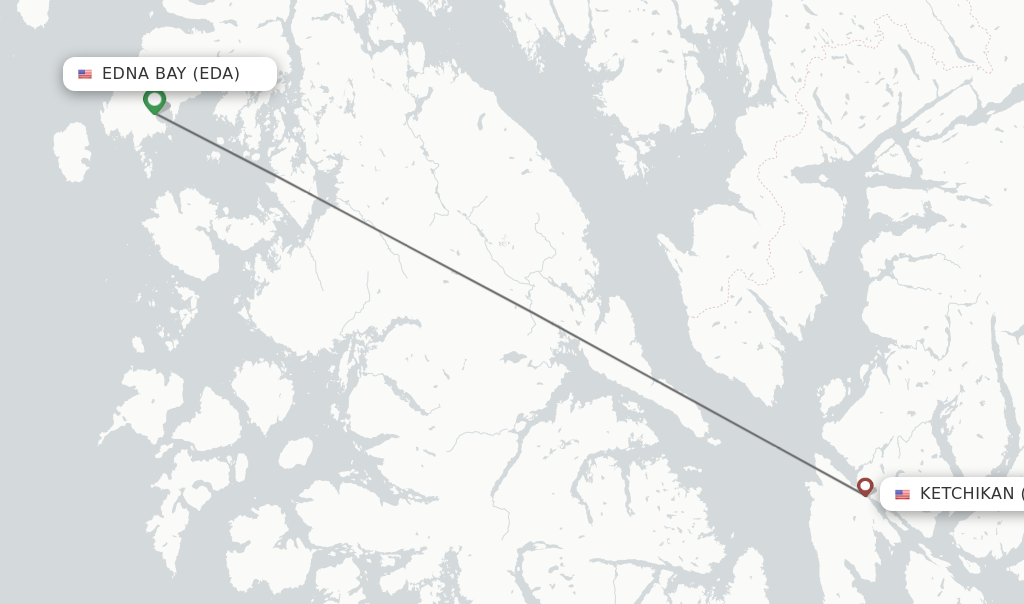 Flights from Ketchikan to Edna Bay route map