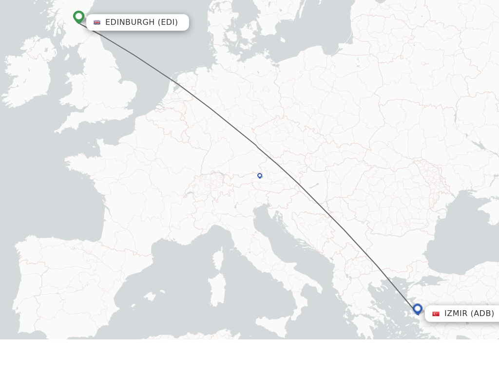 Flights from Edinburgh to Izmir route map