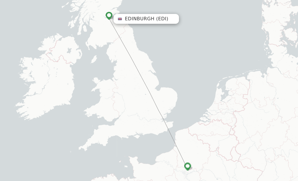 Route map with flights from Edinburgh with Air France