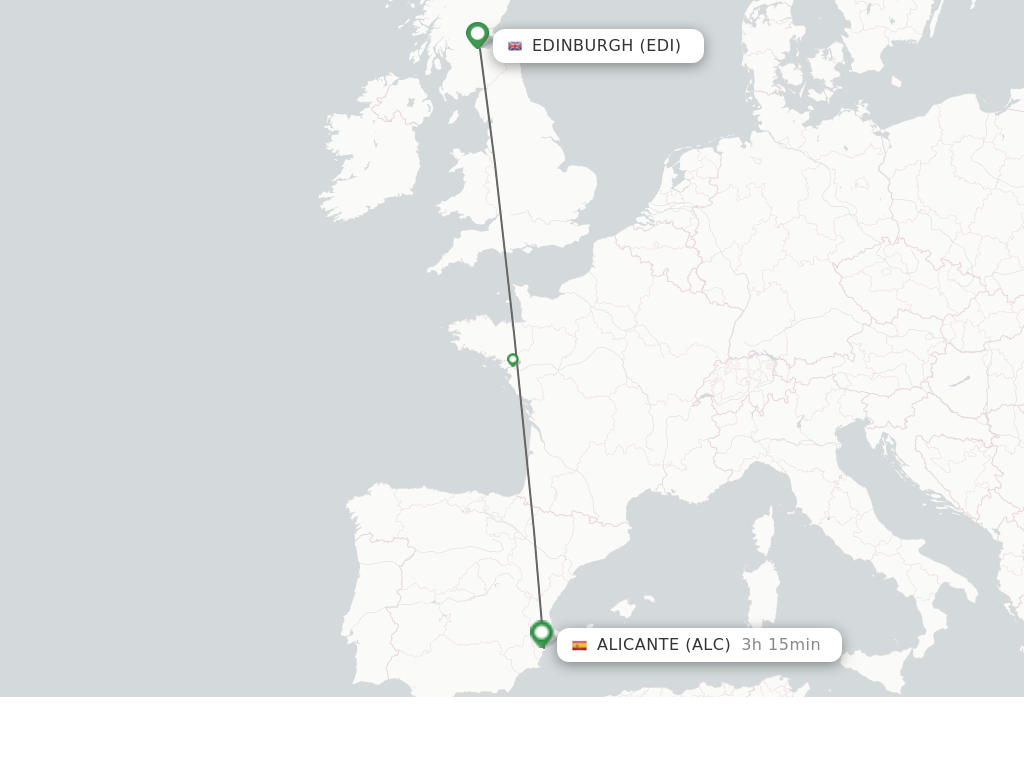 Flights from Edinburgh to Alicante route map