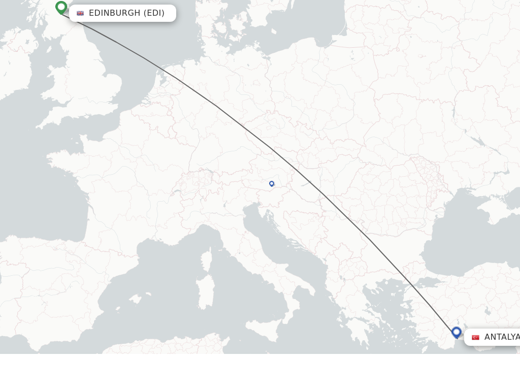 Flights from Edinburgh to Antalya route map