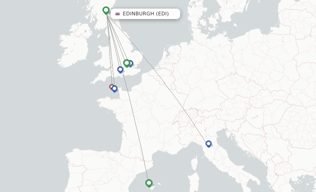 Route map with flights from Edinburgh with British Airways