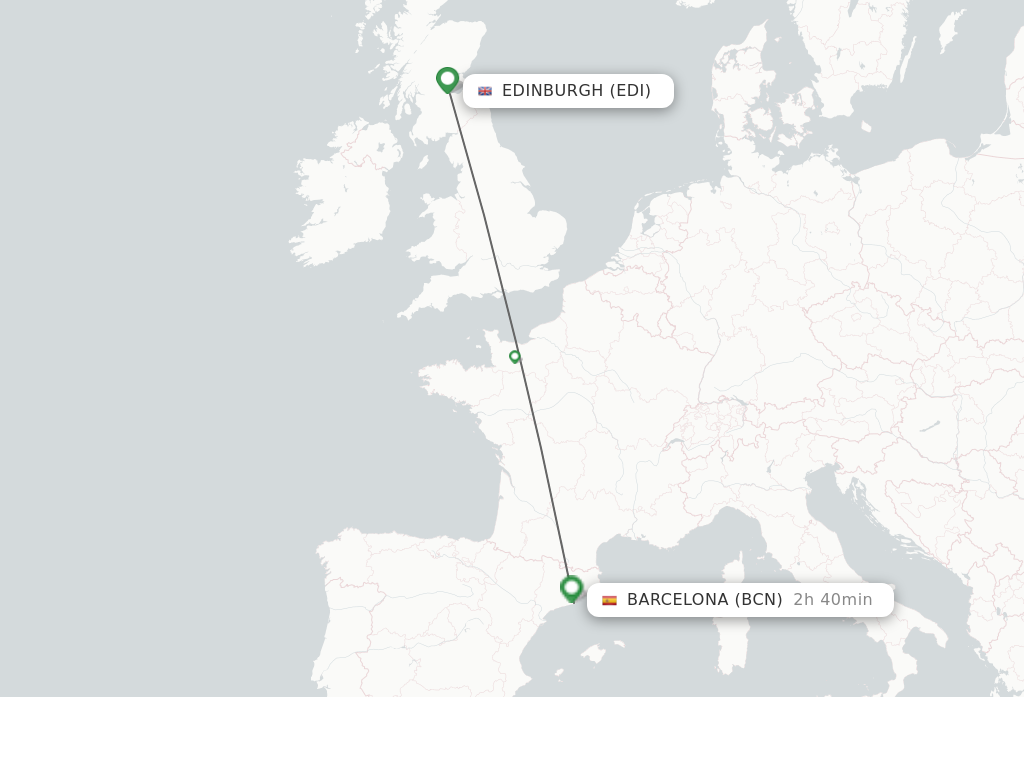 Flights from Edinburgh to Barcelona route map