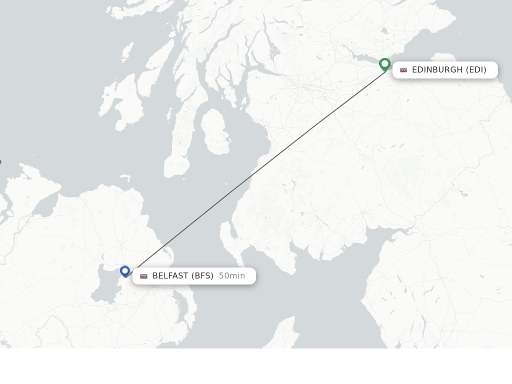 Flights from Edinburgh to Belfast route map