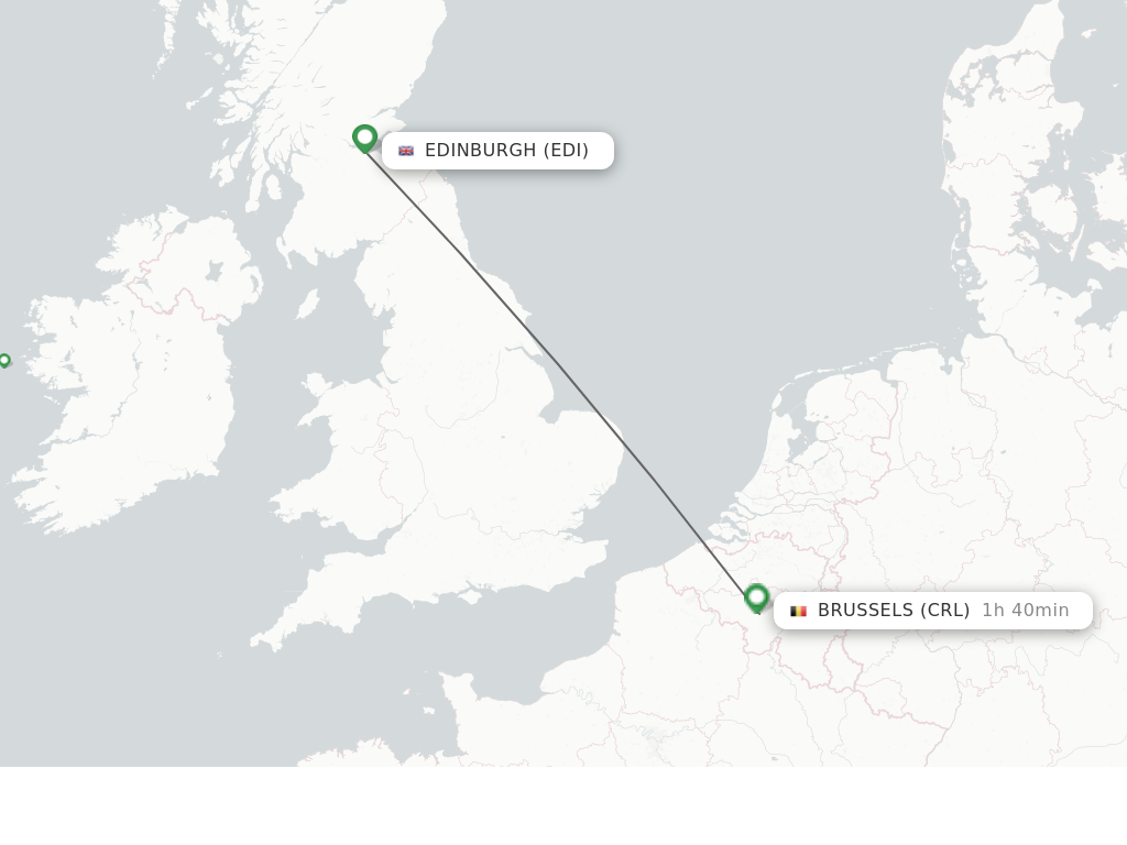 Flights from Edinburgh to Brussels route map