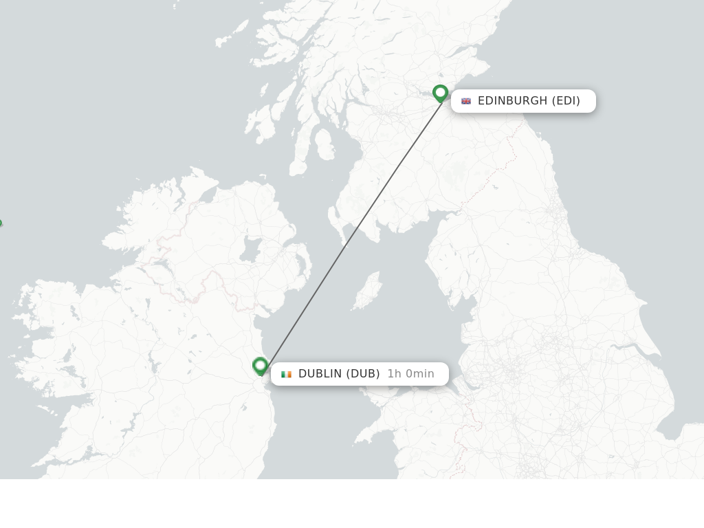Flights from Edinburgh to Dublin route map