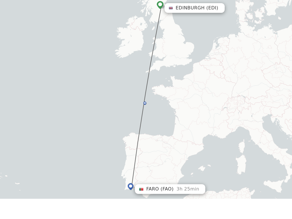 Flights from Edinburgh to Faro route map