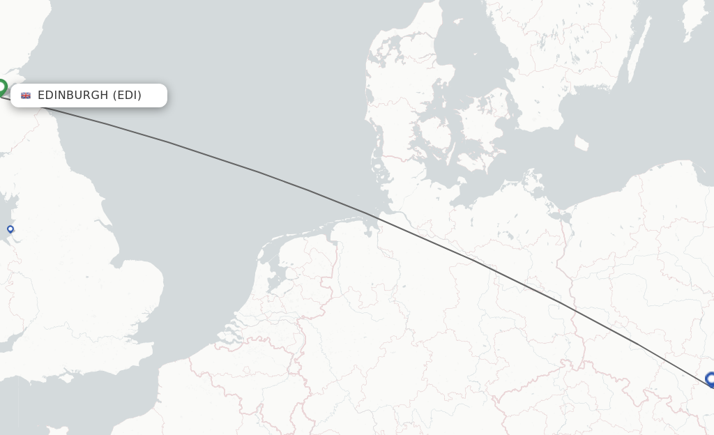 Flights from Edinburgh to Katowice route map