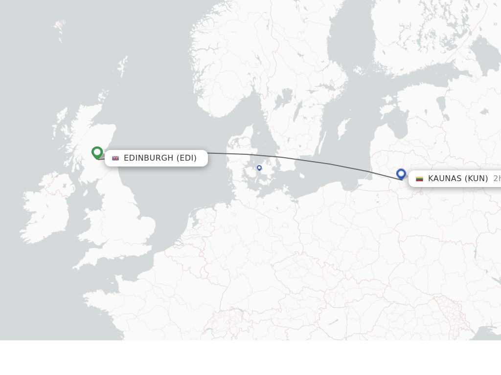 Flights from Edinburgh to Kaunas route map